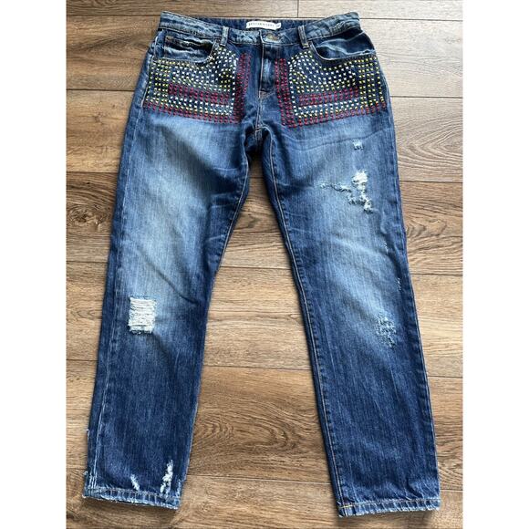 Artisan de Luxe Denim - Artisan De Luxe Jean Women 28* Embroidered Distressed Ankle Mid-Rise Boho Hippie